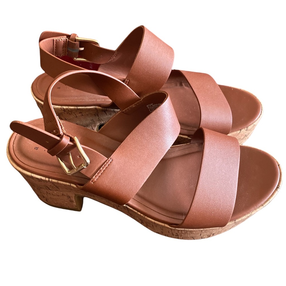 NWOT Women’s Corky Leather Heels/Sandals, Brown. Sz 6.5